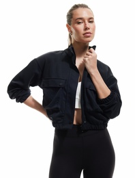 Kolej Bomber Ceket Crop Kalın Modal Kumaş Düğmeli Cep Detaylı