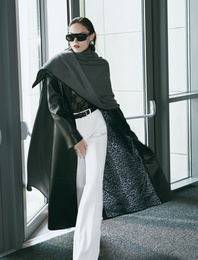 Ekstra Uzun Suni Deri Trençkot Kruvaze Düğmeli Cepli