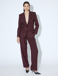 Viskon Kumaş Karışımlı Yüksek Bel Geniş Paça Cepli Kumaş Pantolon