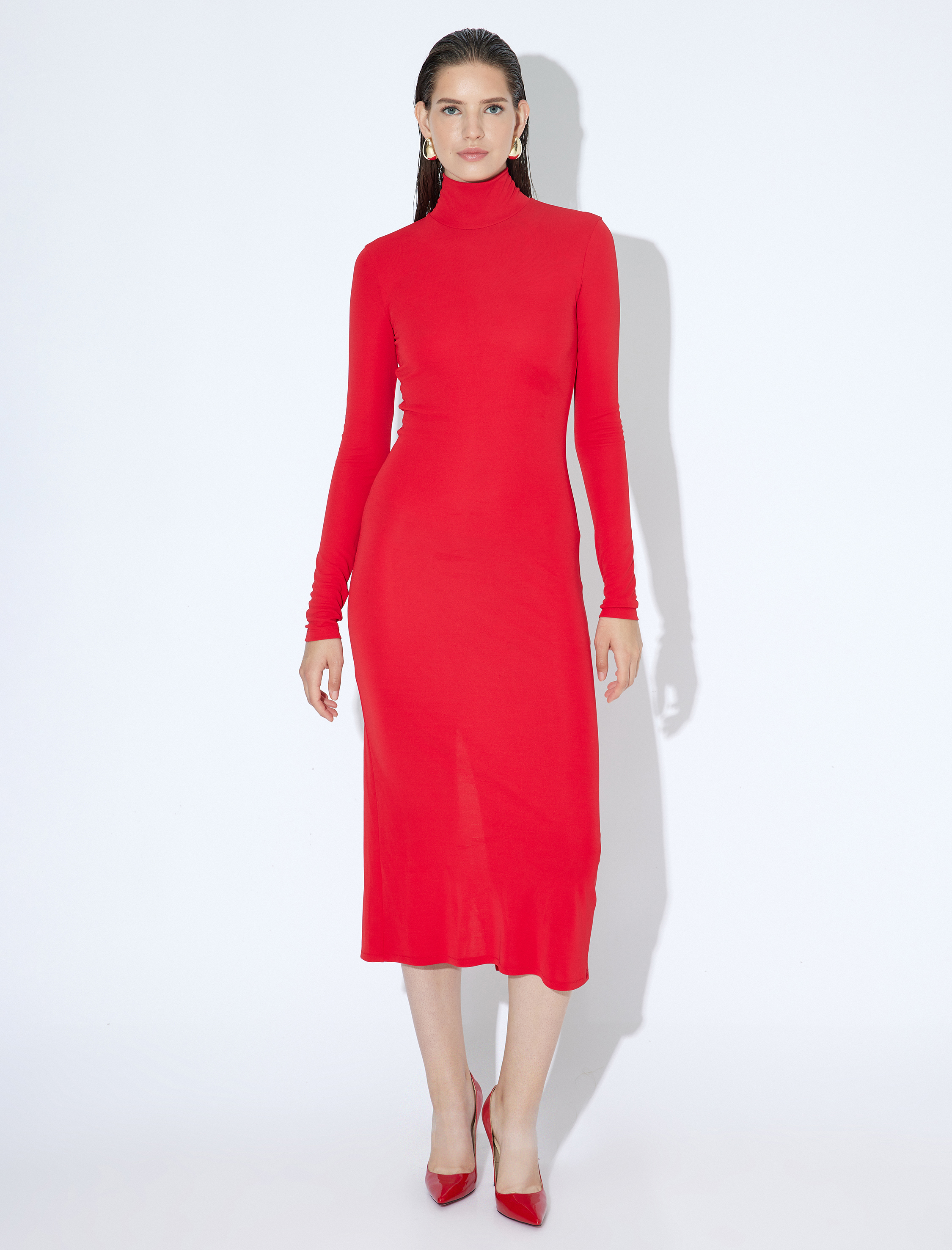   Uzun Balıkçı Yaka Slim Fit Elbise