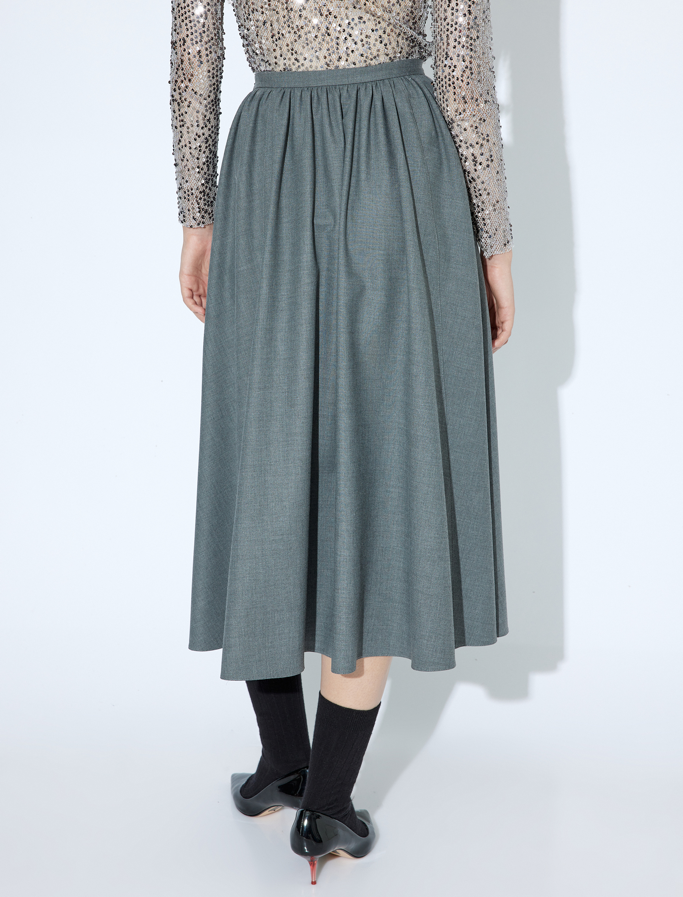   Volanlı Cepli Midi Boy A Kesim Kumaş Etek