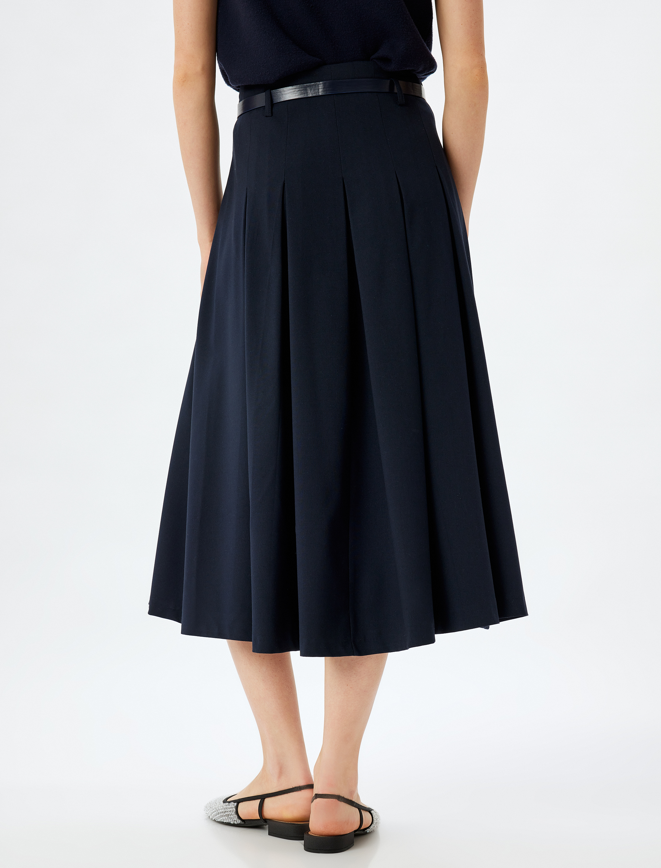   Kemerli Rahat Kalıp Midi Boy Pileli Etek