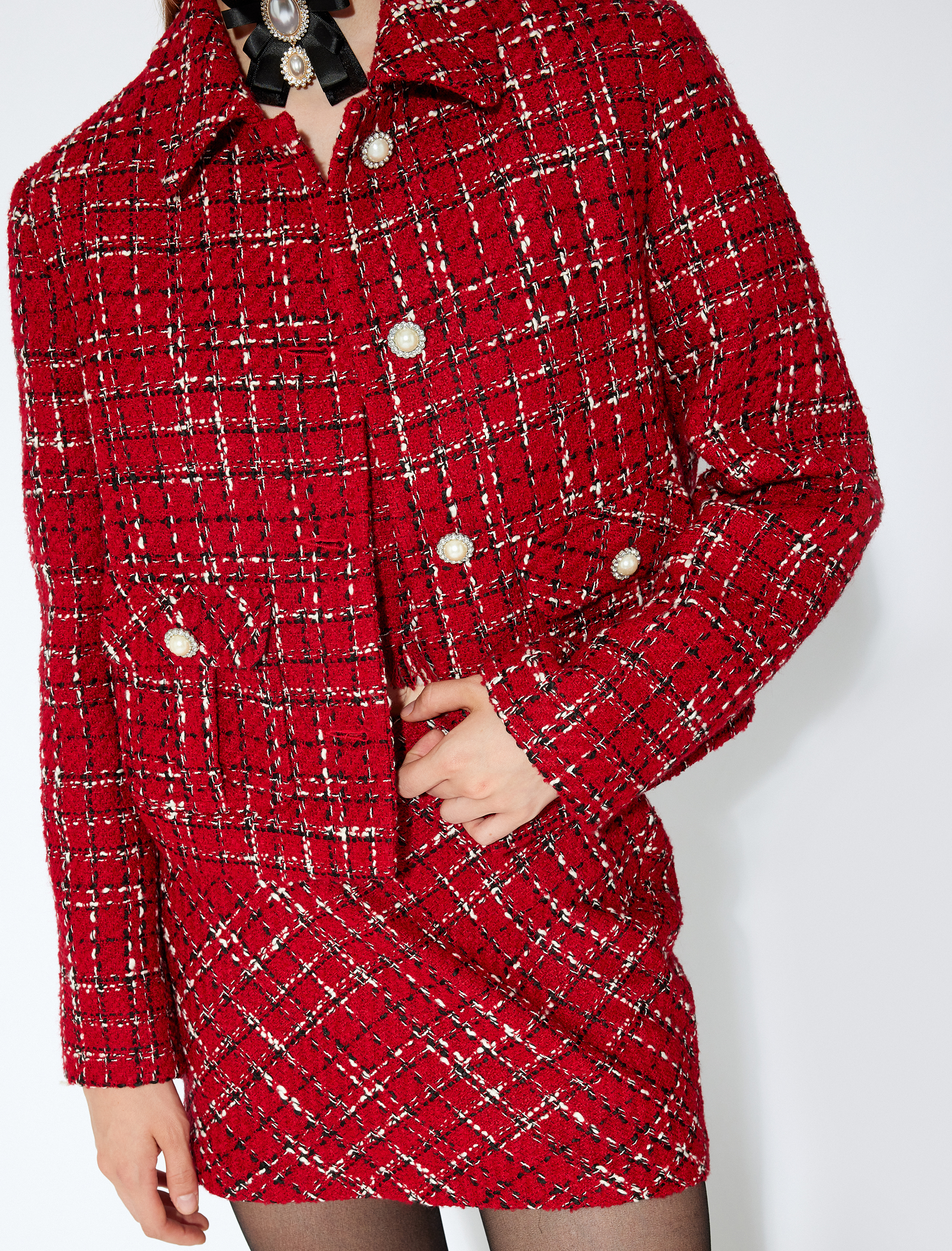   Koton X Sibil Çetinkaya - Tüvit Ceket Kapaklı Cep Detaylı Düğmeli