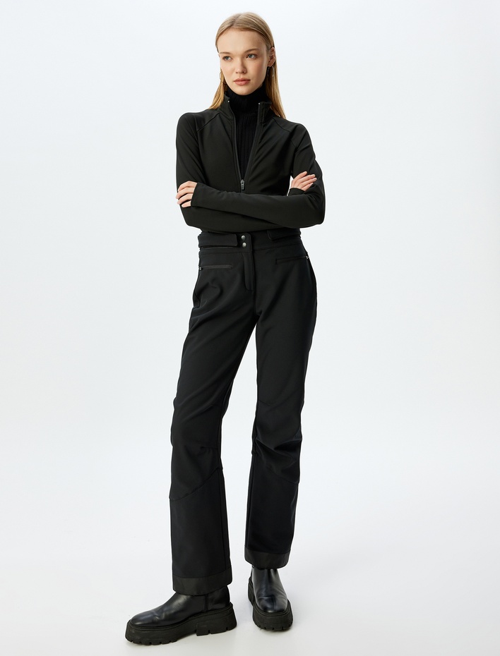  Fermuarlı Dik Yaka Cepli Spor Sweatshirt