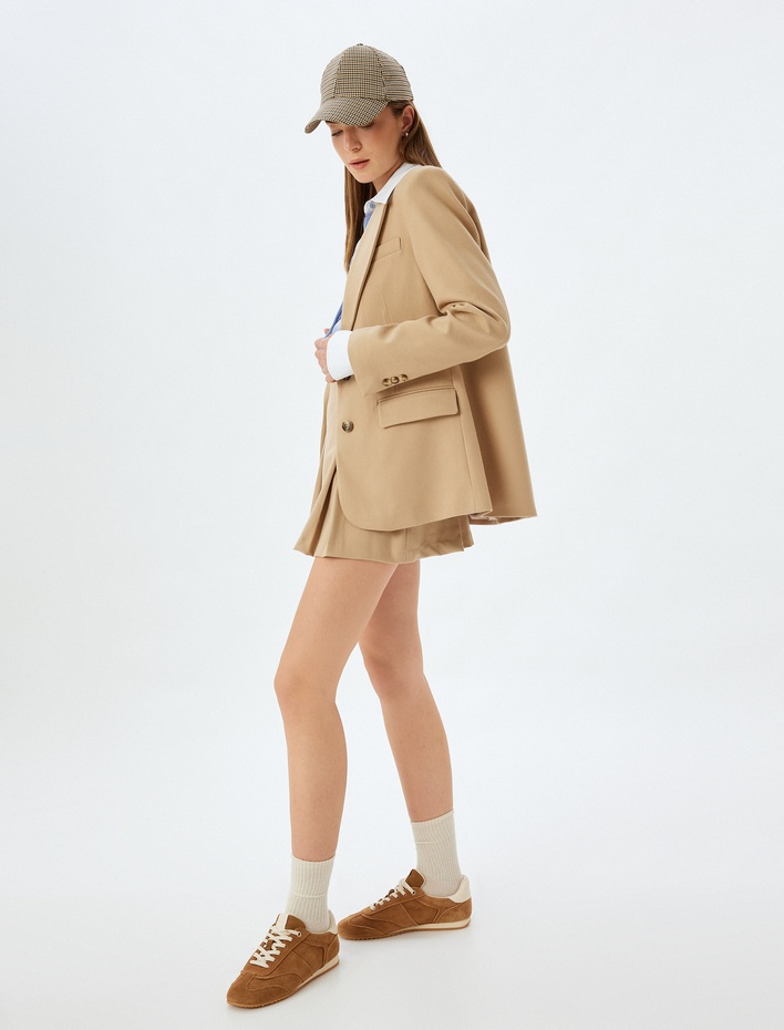  Koton X Sima Tarkan - Kapaklı Cep Detaylı Kruvaze Blazer Ceket