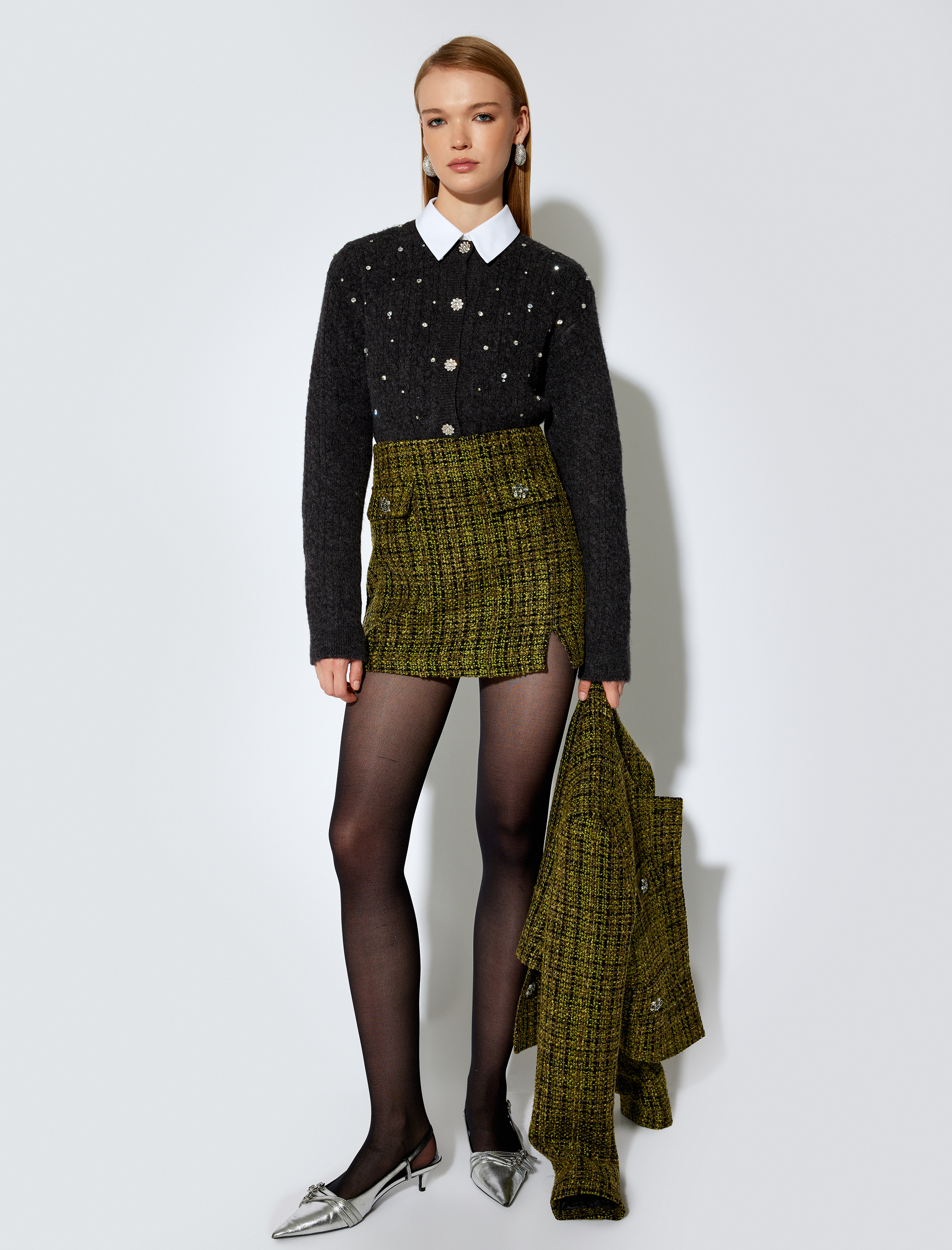   Koton X Melis Ağazat - Kapaklı Cepli Yırtmaç Detaylı Slim Fit Mini Tüvit Etek