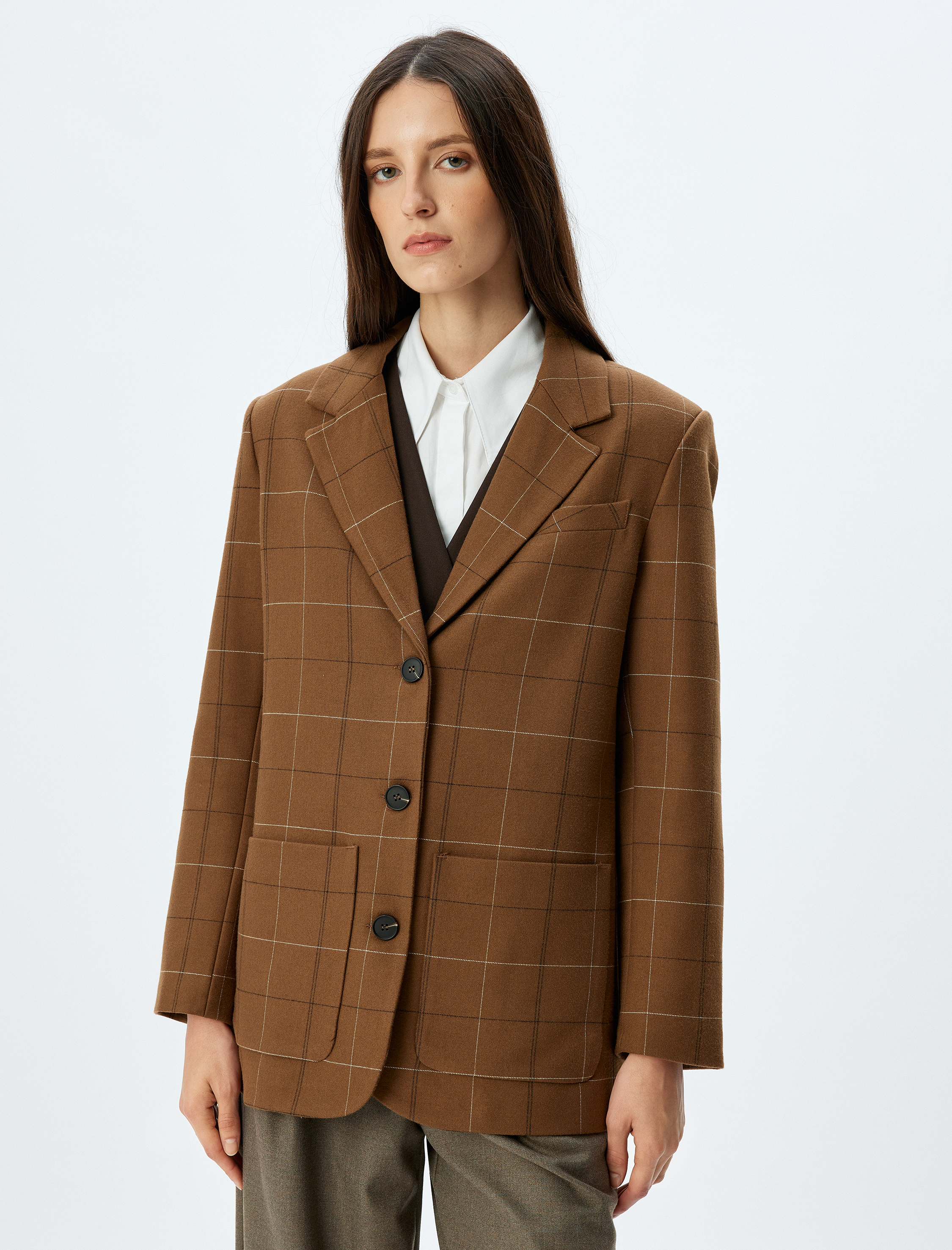   Cepli Düğmeli Kruvaze Blazer Ceket