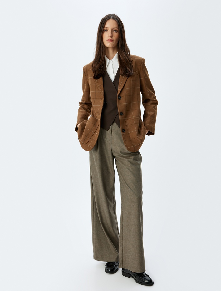  Cepli Düğmeli Kruvaze Blazer Ceket