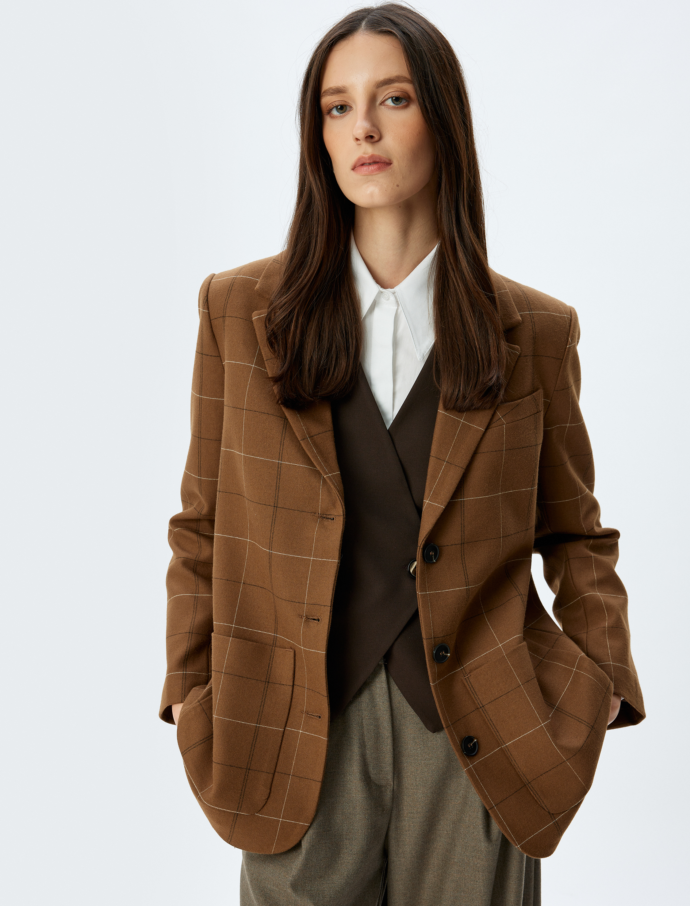   Cepli Düğmeli Kruvaze Blazer Ceket