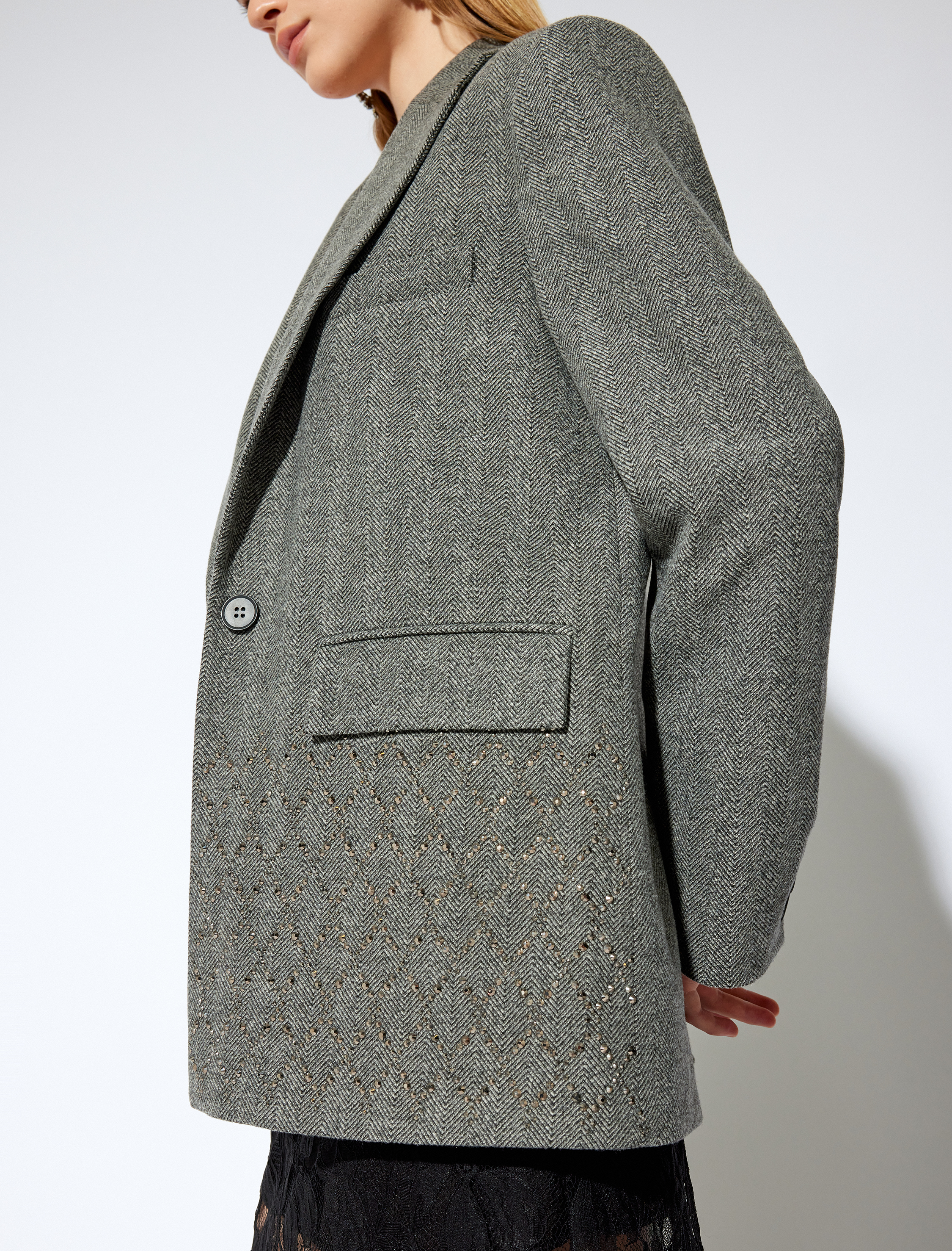   Koton X Melis Ağazat - Cepli Kruvaze Taşlı Oversize Blazer Ceket