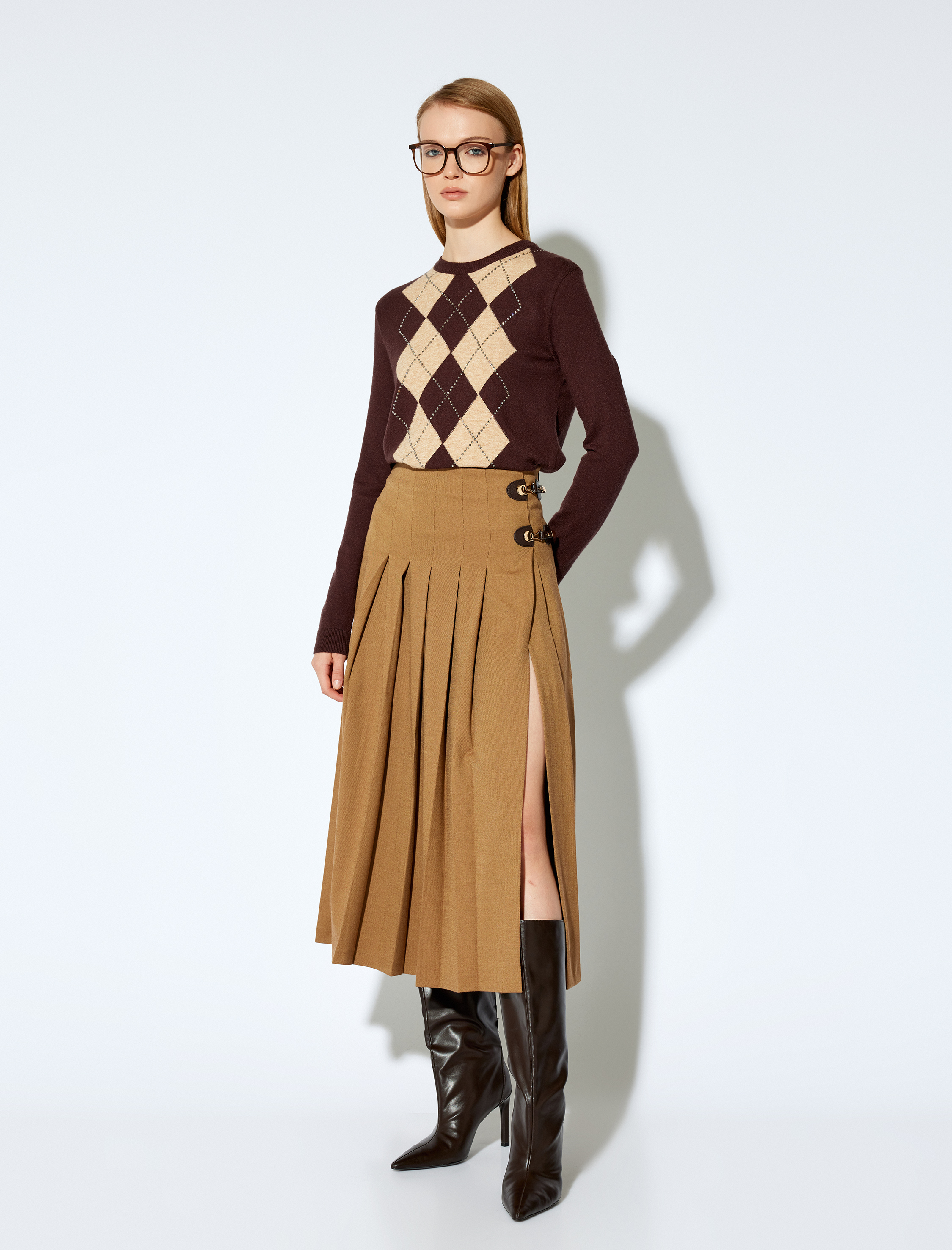   Koton X Melis Ağazat - Yırtmaçlı Yarım Kemer Detaylı Kalın Pileli Midi Boy Etek