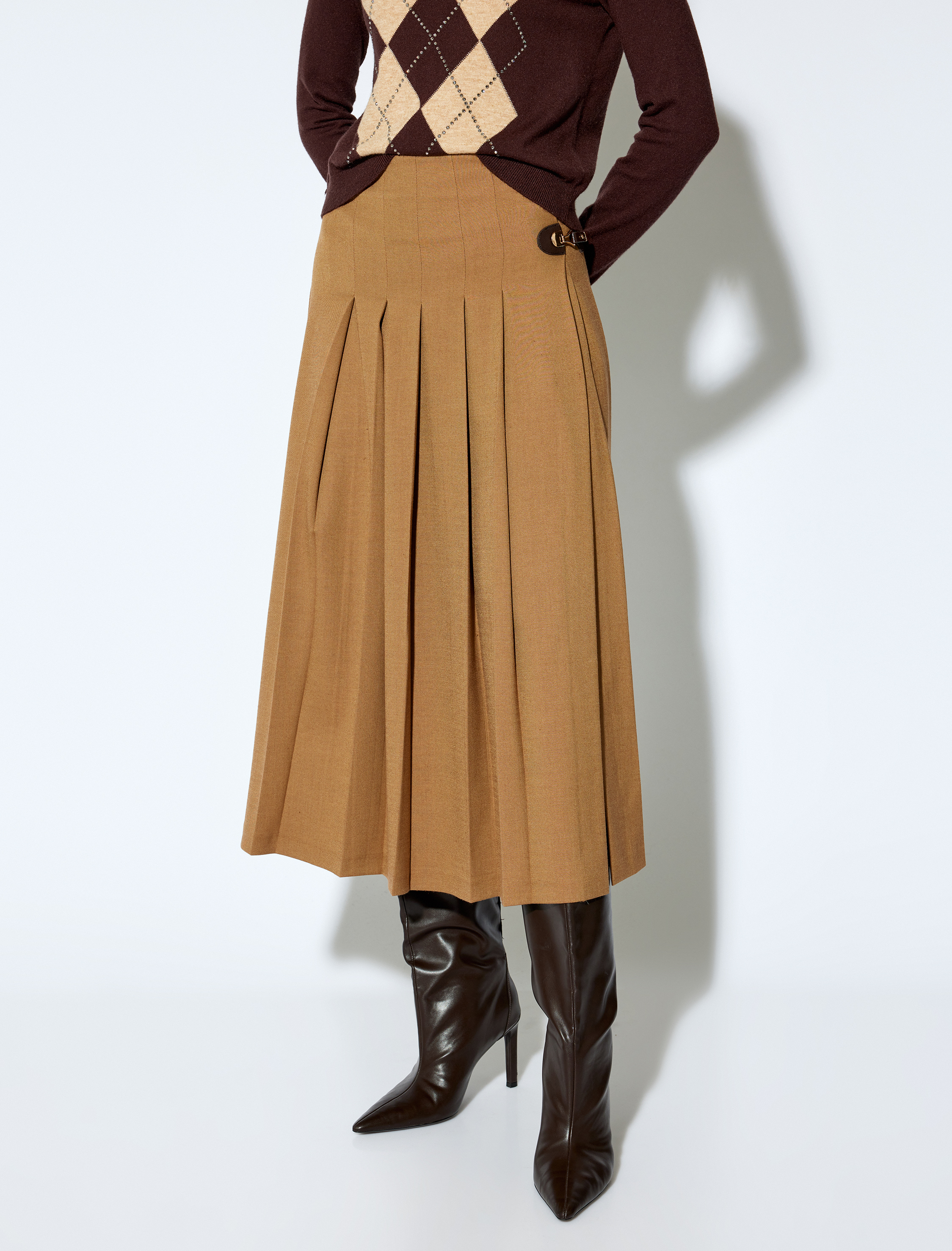   Koton X Melis Ağazat - Yırtmaçlı Yarım Kemer Detaylı Kalın Pileli Midi Boy Etek