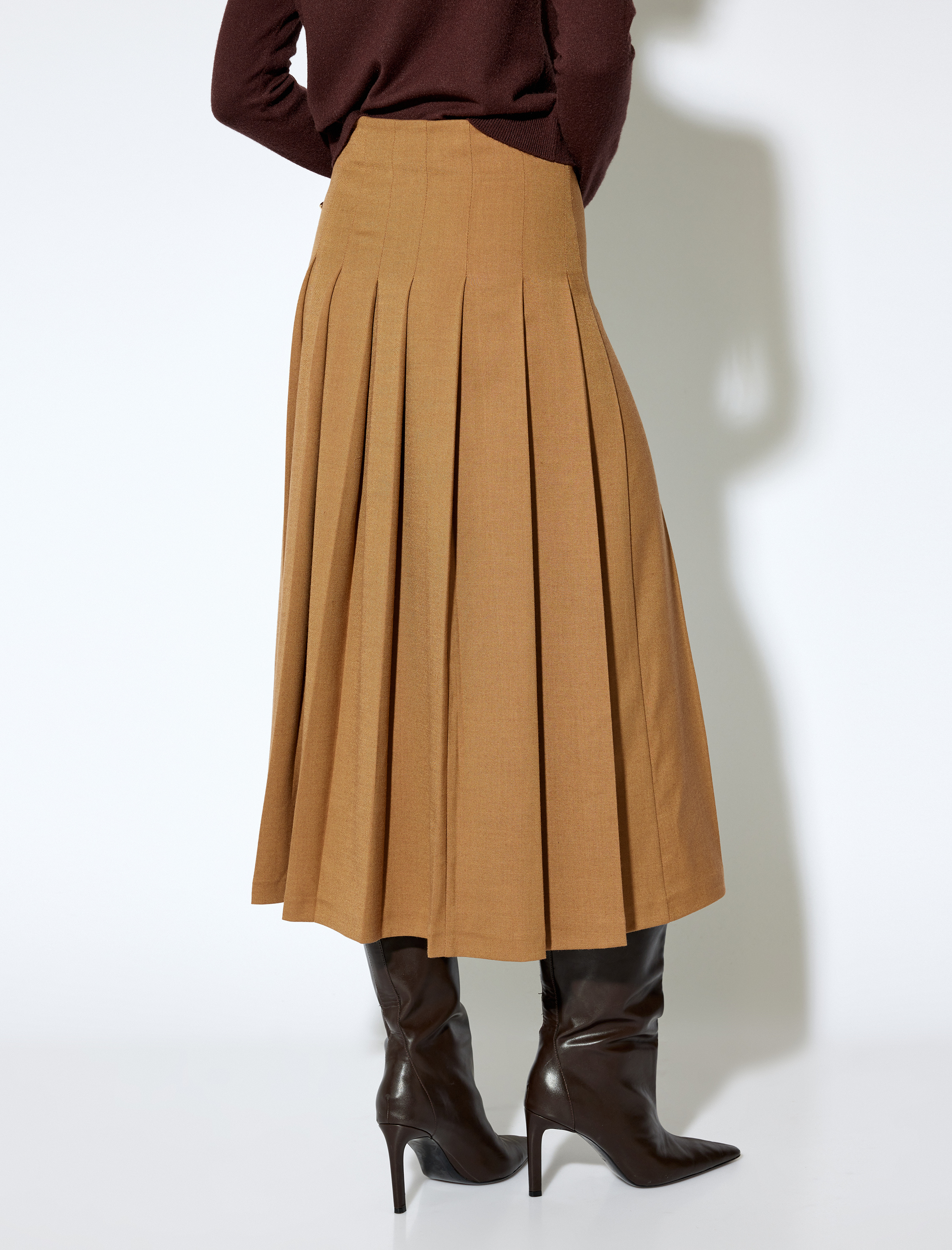   Koton X Melis Ağazat - Yırtmaçlı Yarım Kemer Detaylı Kalın Pileli Midi Boy Etek