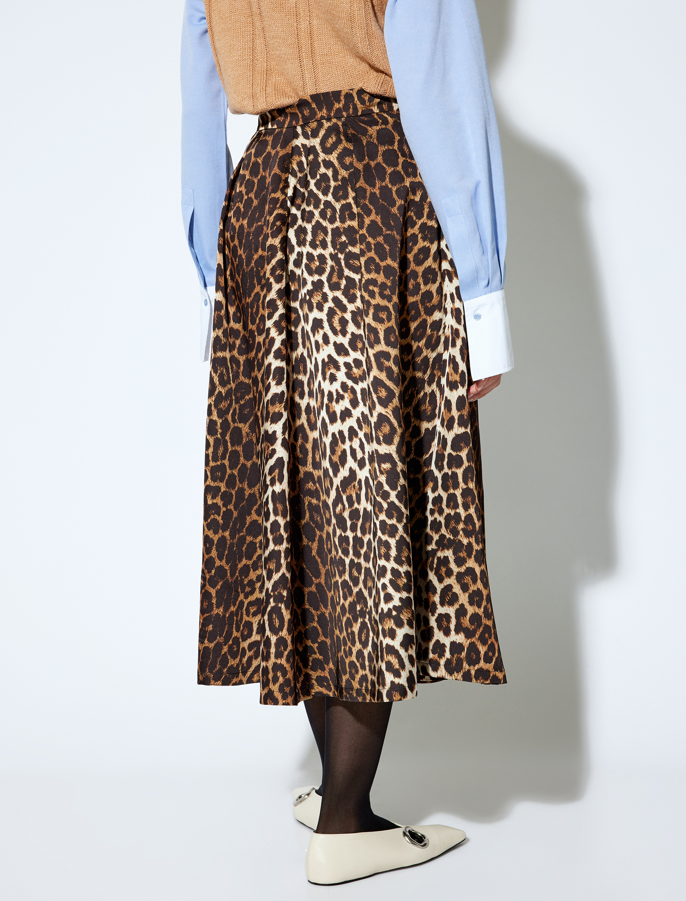  Koton X Melis Ağazat - Midi Boy Leopar Desenli Kloş Saten Etek