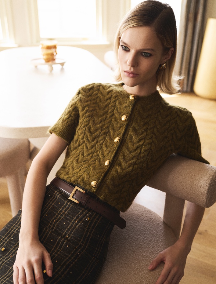  Koton X Melis Ağazat - Bisiklet Yaka Kısa Kollu Saç Örgü Hırka