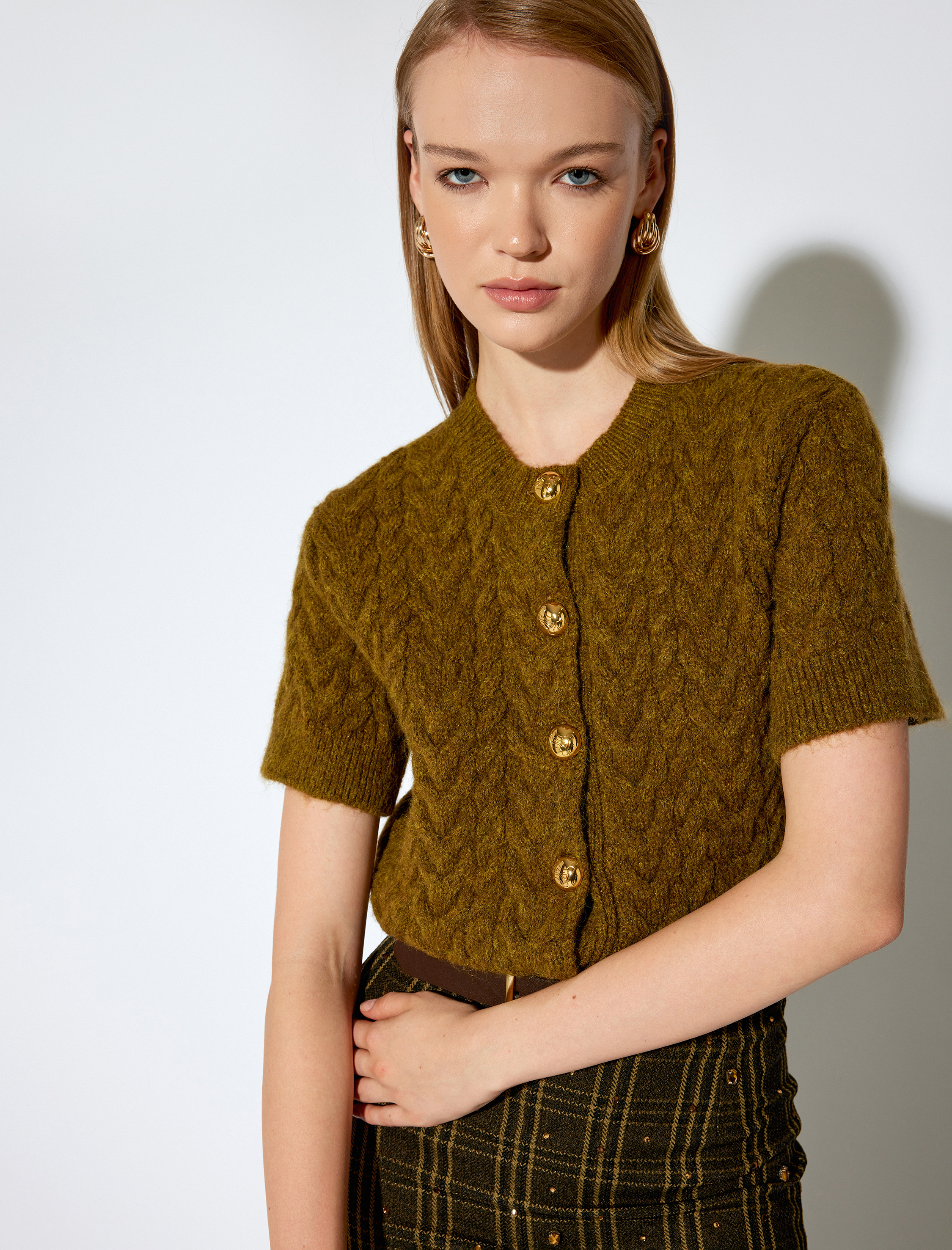   Koton X Melis Ağazat - Bisiklet Yaka Kısa Kollu Saç Örgü Hırka