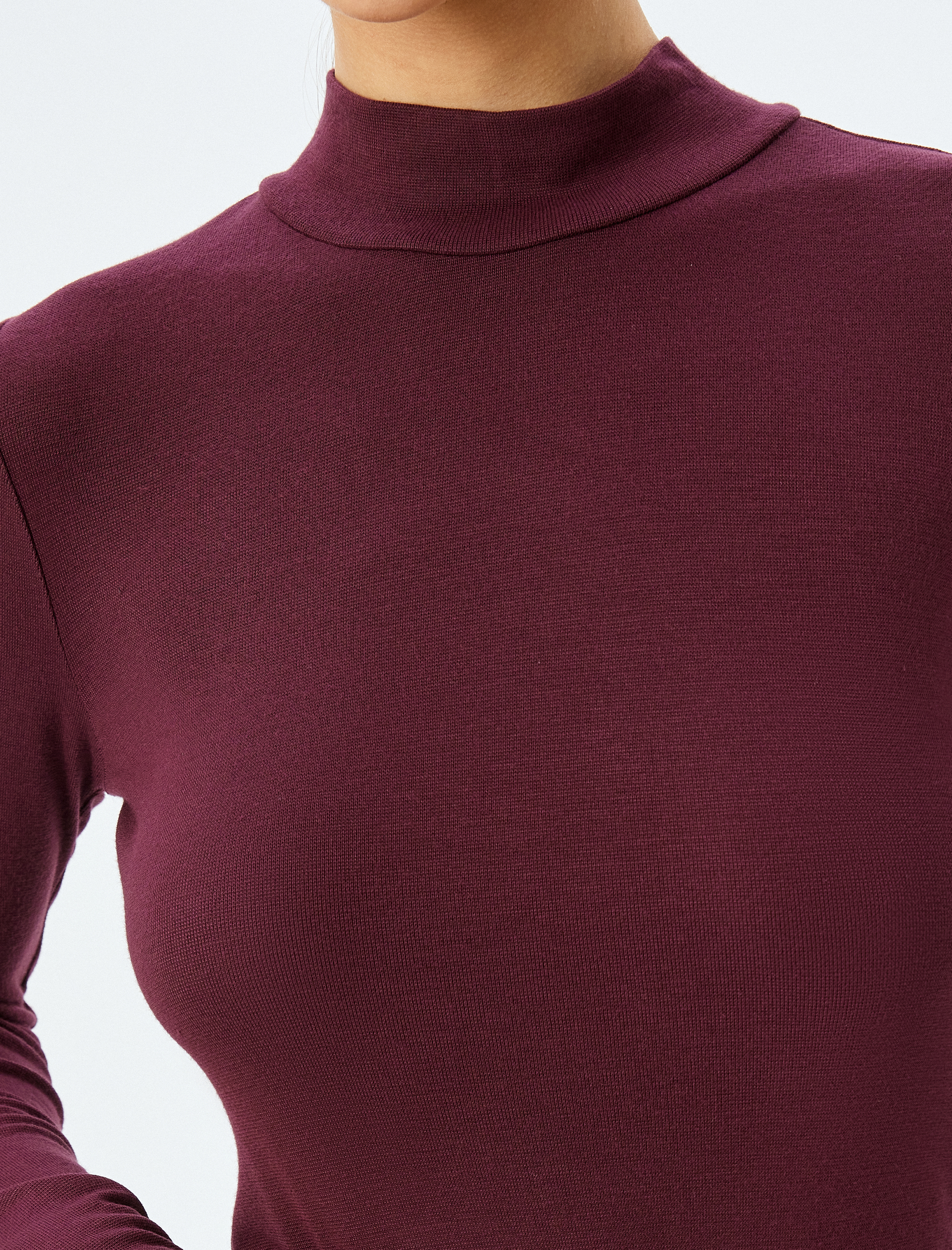   Slim Fit Alttan Çıt Çıt Düğme Kapamalı Dik Yaka Viskon Uzun Kollu Bodysuit