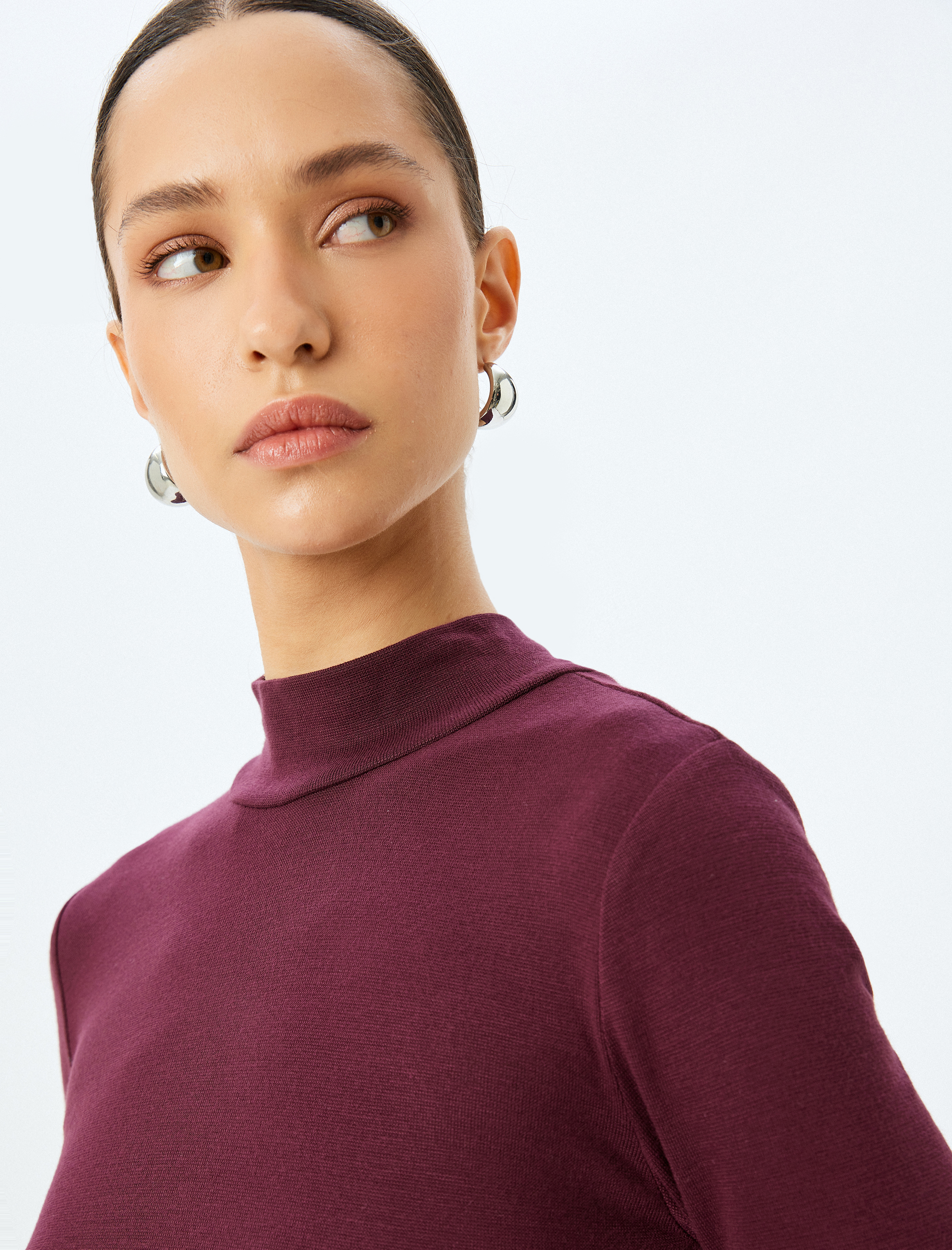   Slim Fit Alttan Çıt Çıt Düğme Kapamalı Dik Yaka Viskon Uzun Kollu Bodysuit