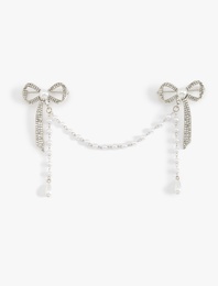 Fiyonk Detaylı Taşlı İnci Boncuklu Broş - Koton X Sibil Çetinkaya