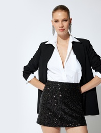 Pullu Payetli Dar Kalıp A Kesim Mini Abiye Etek