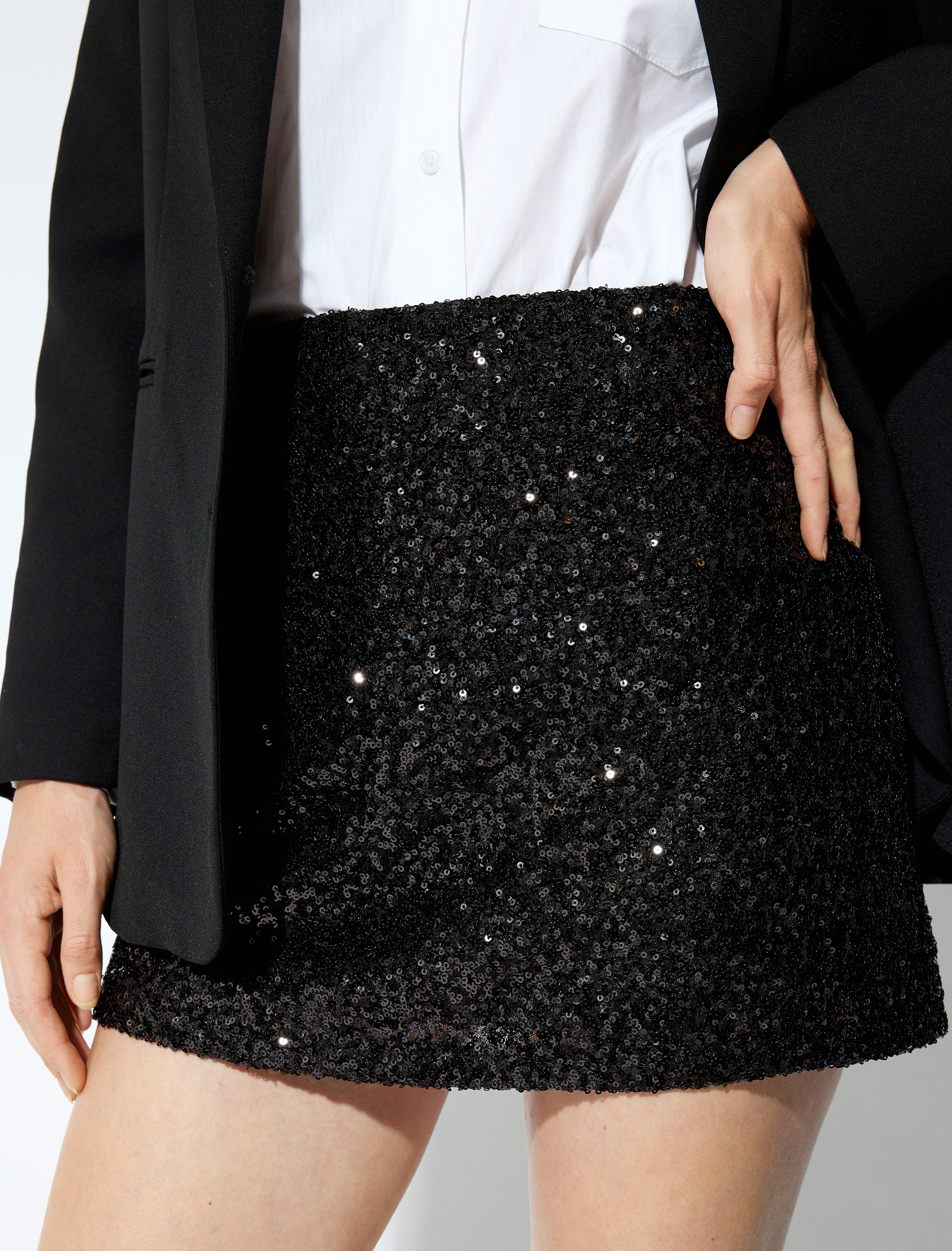   Pullu Payetli Dar Kalıp A Kesim Mini Abiye Etek