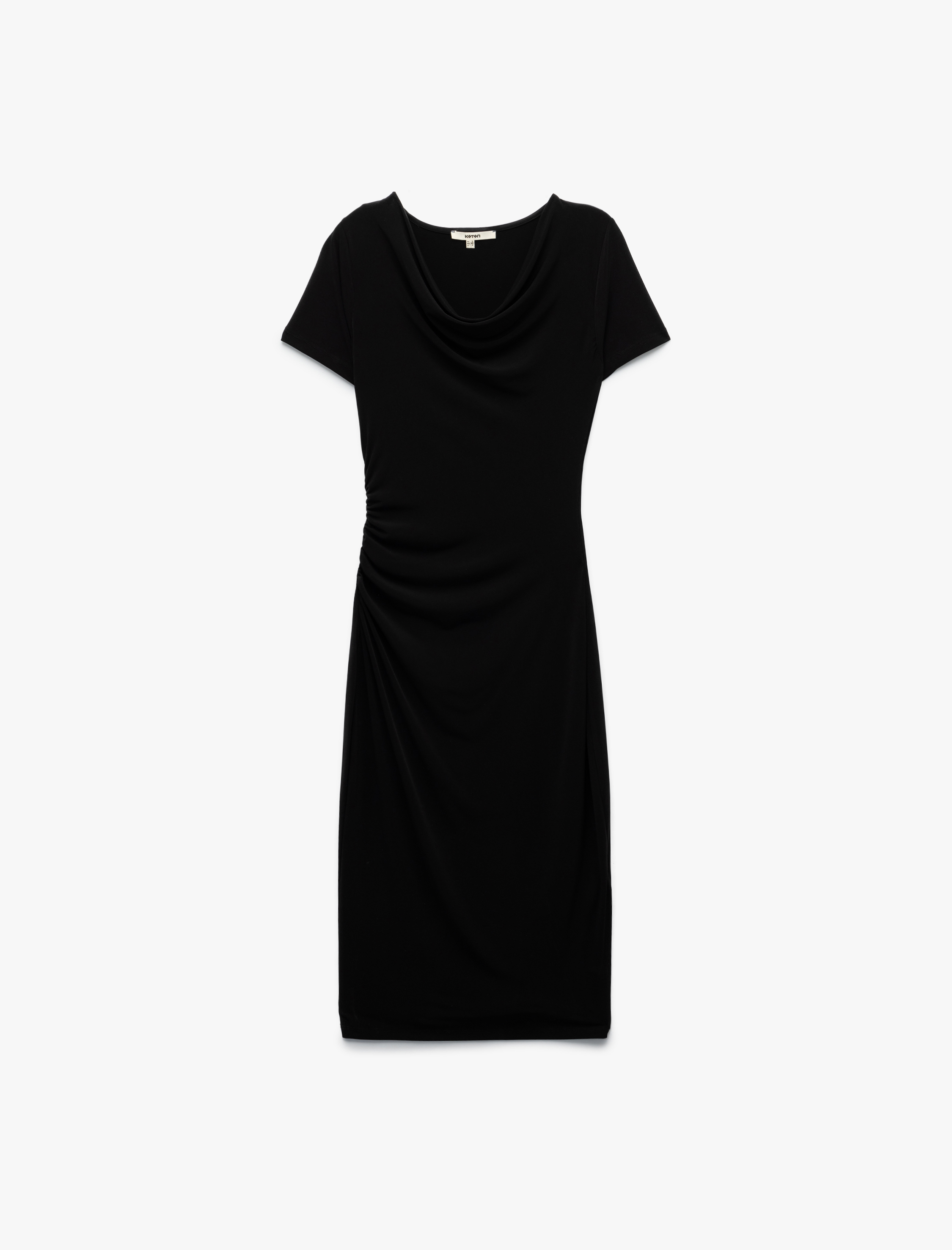   Yuvarlak Yaka Kısa Kollu Midi Boy Kalem Elbise