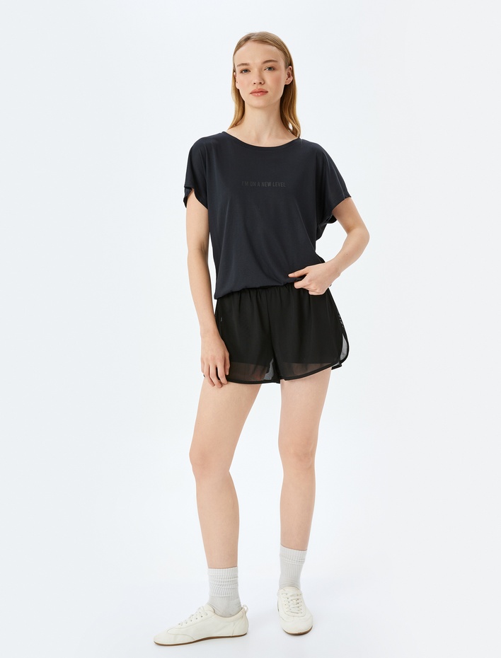  Bisiklet Yaka Kısa Kollu Oversize Baskılı Modal Spor Tişört