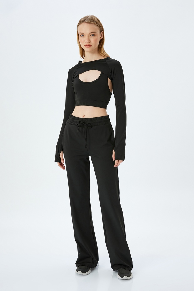  Yüksek Bel Bol Paça Bağcıklı Yanları Şeritli Eşofman Altı