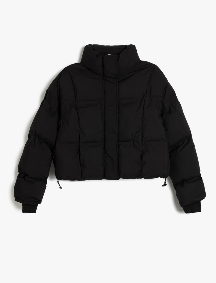  Kısa Şişme Mont Dik Yaka Fermuarlı Cepli Rahat Kalıp