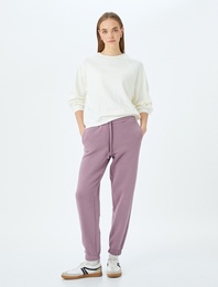 Şardonlu Yüksek Bel Bağcıklı Cepli Jogger Eşofman Altı