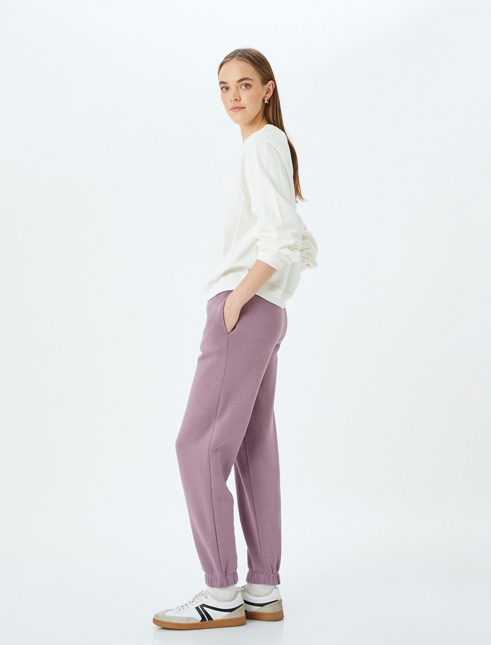  Şardonlu Yüksek Bel Bağcıklı Cepli Jogger Eşofman Altı