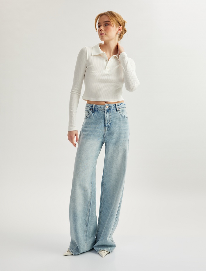  Uzun Kollu Düğmeli Slim Fit Polo Yaka Tişört