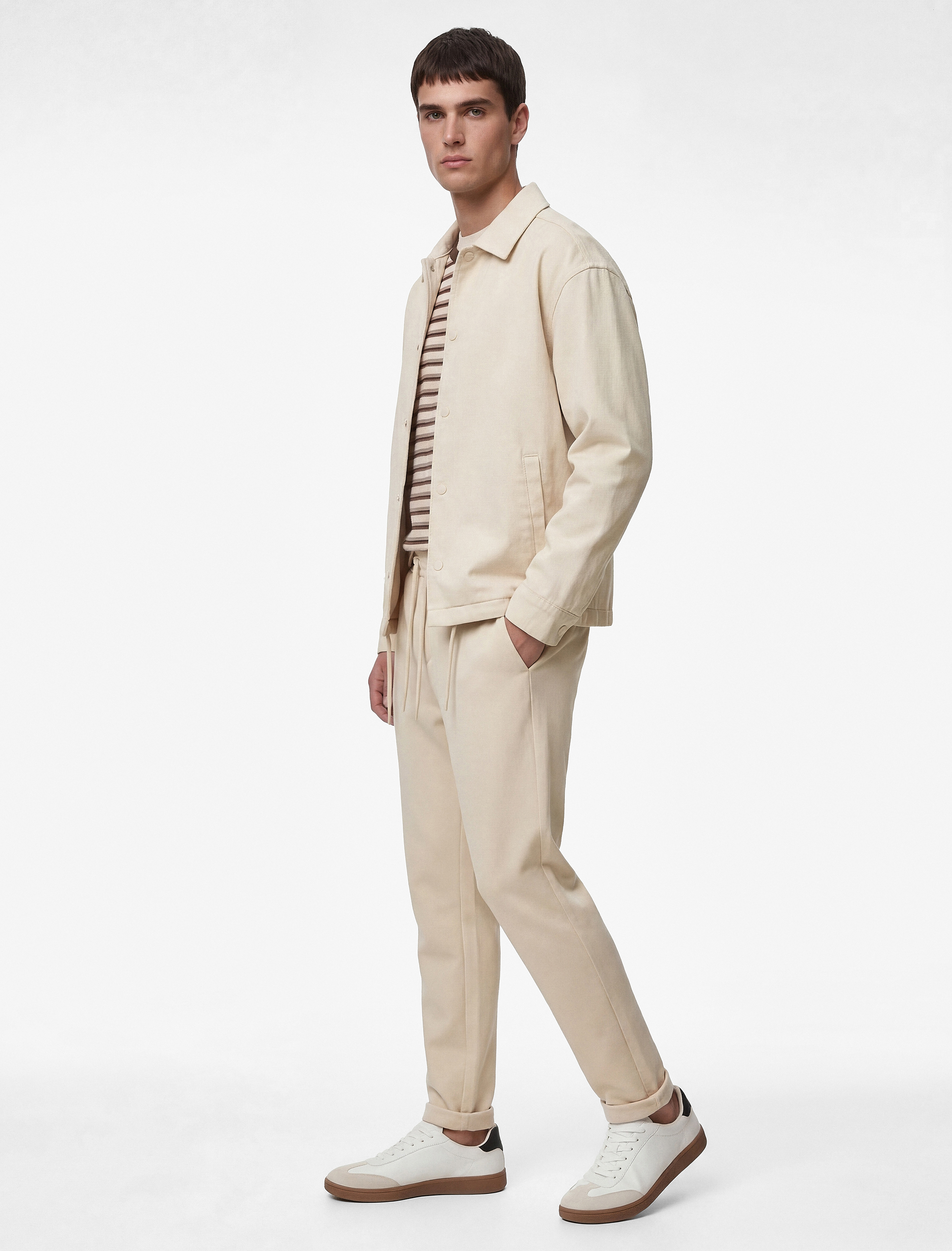   Viskon Karışımlı Duble Paça Cepli Beli Bağcıklı Pantolon