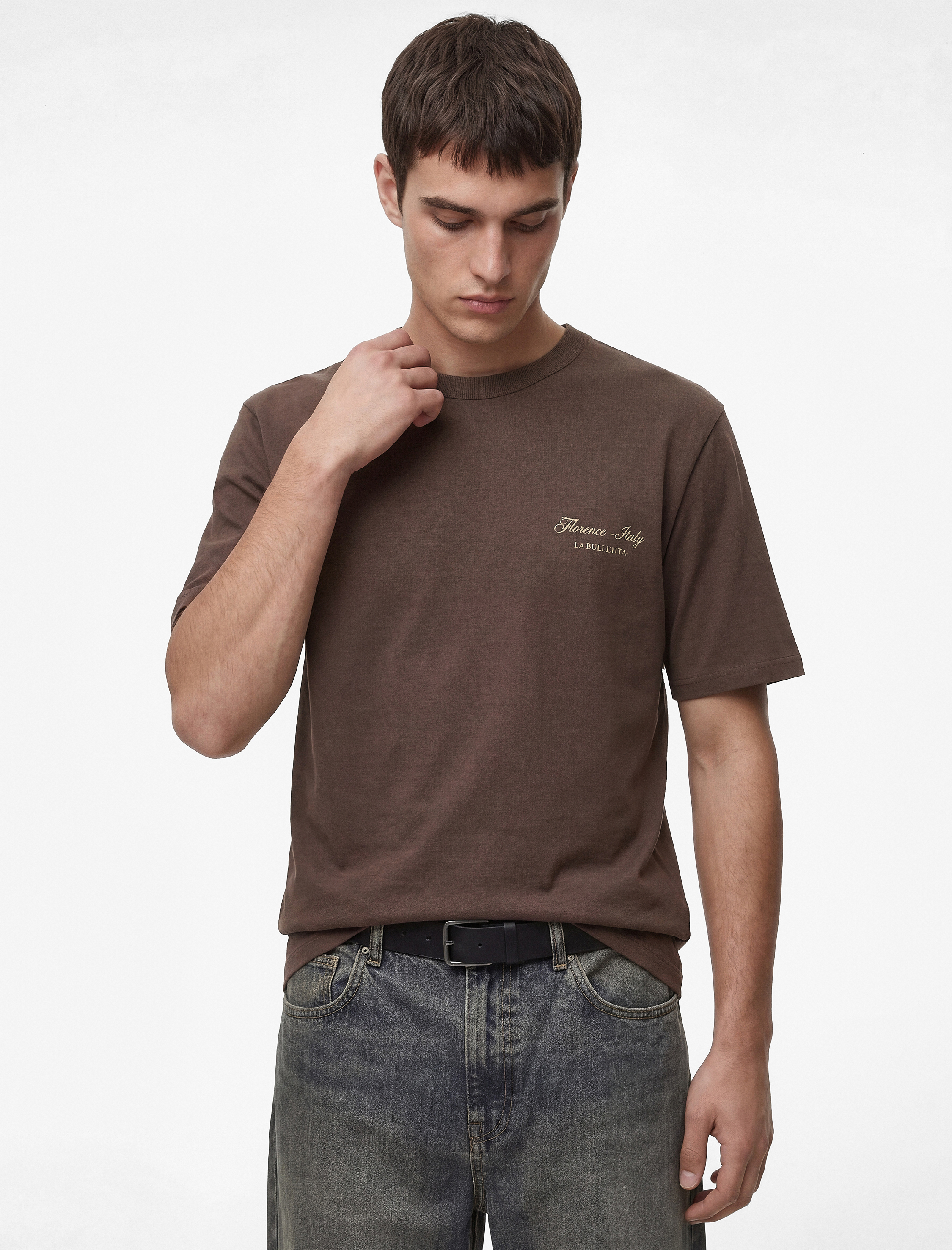   Regular Fit Kısa Kollu Bisiklet Yaka Pamuklu Arkası Baskılı Tişört