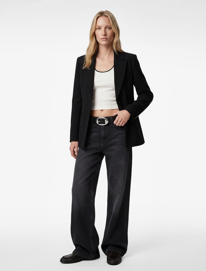  Geniş Yaka Düğmeli Slim Fit Peplum Blazer Ceket