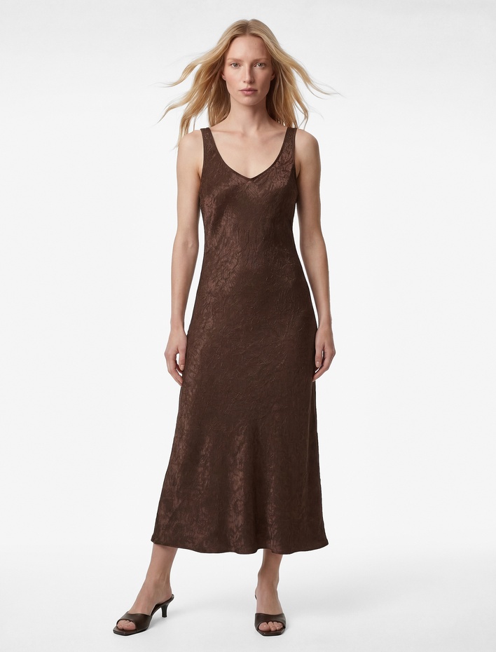  Kolsuz U Yaka Slim Fit Saten Midi Abiye Elbise