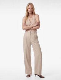 Krep Kumaş Pile Detaylı Cepli Yüksek Bel Palazzo Pantolon