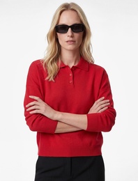 Uzun Kollu Düğmeli Polo Yaka Oversize Triko Kazak