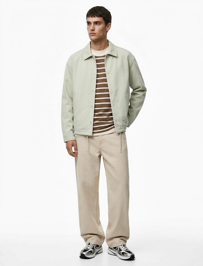  Pamuklu Cepli Uzun Kollu Gömlek Yaka Jean Ceket