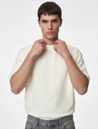 Kısa Kollu Pamuklu Tok Kumaş Bisiklet Yaka Oversize Basic Tişört