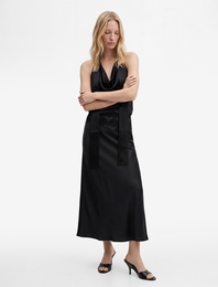 Dantel Detaylı Viskon Saten Midi Etek