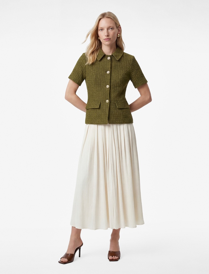  Klasik Yaka Kısa Kollu Metal Aksesuarlı Ceket