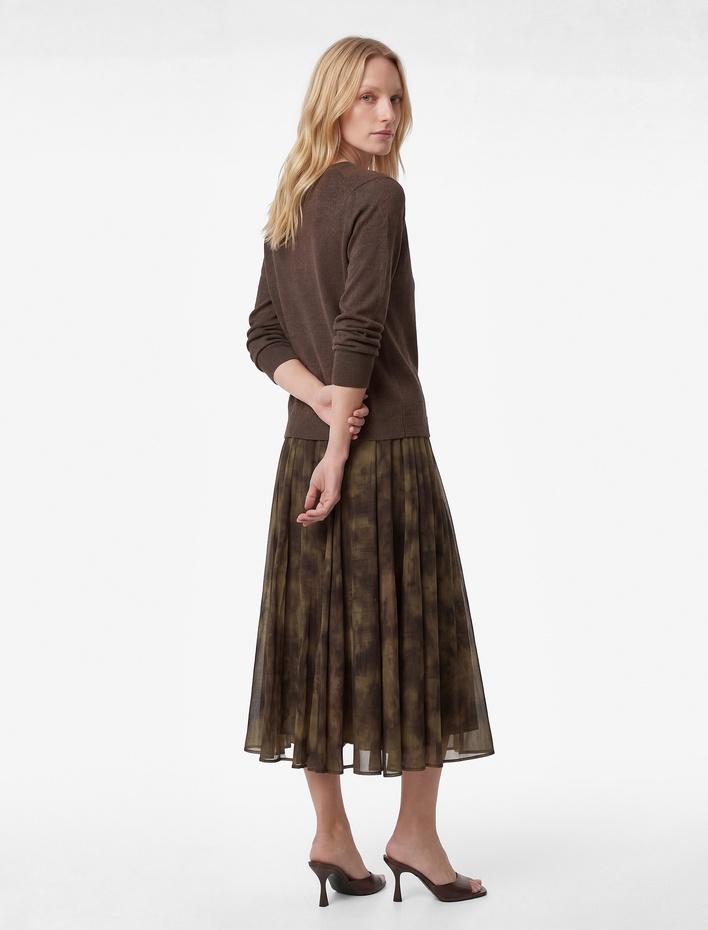  Rahat Kalıp Batik Desenli Midi Kloş Etek