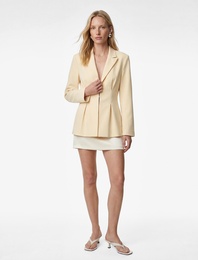 Dikiş Detaylı V Yaka Uzun Kollu Peplum Blazer Ceket