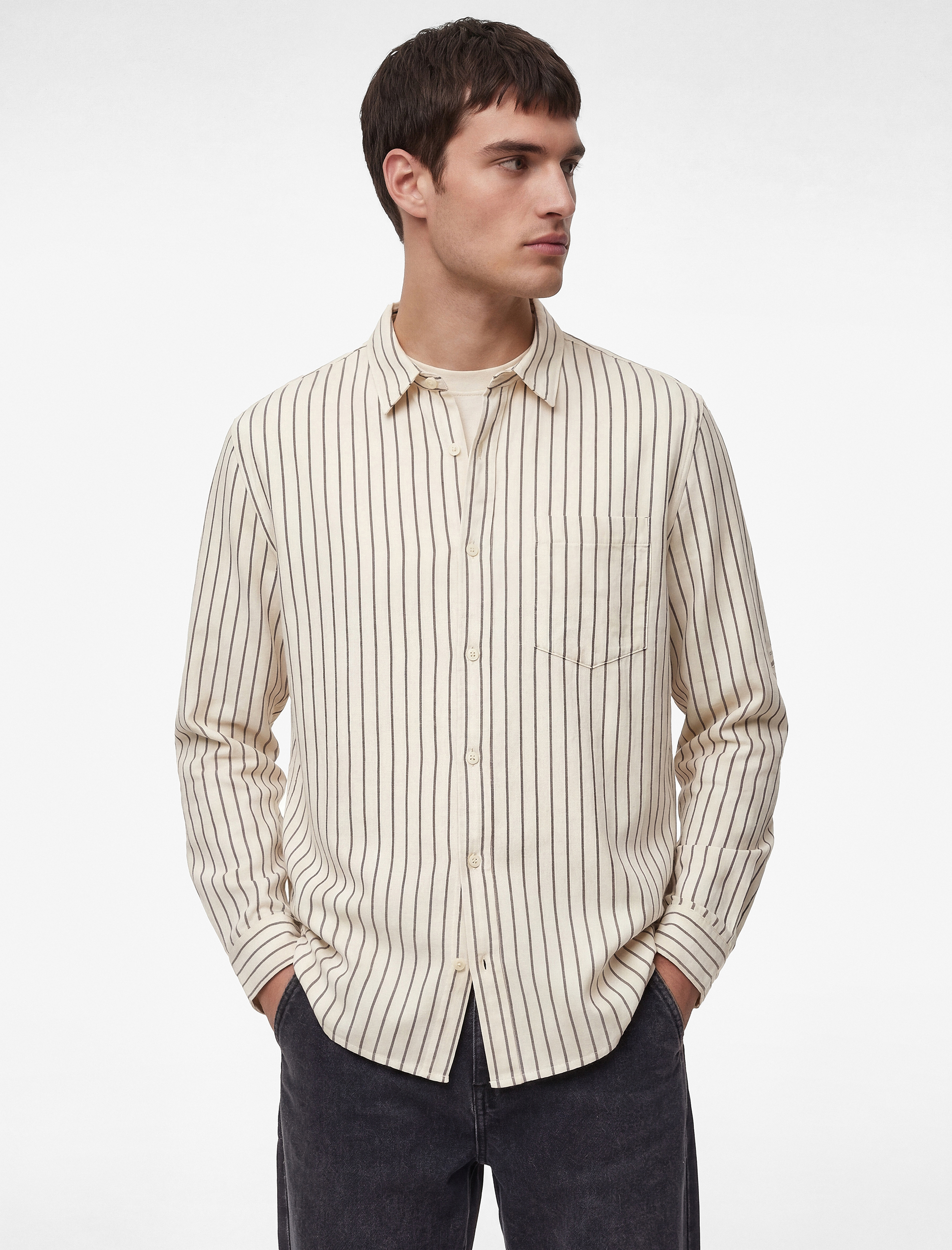 Klasik Yaka Regular Fit Uzun Kollu Pamuklu Çizgili Gömlek