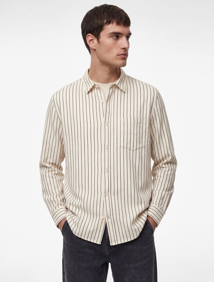  Klasik Yaka Regular Fit Uzun Kollu Pamuklu Çizgili Gömlek