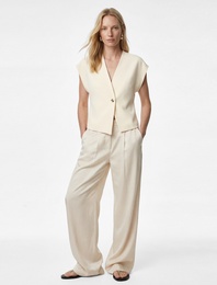 Kolsuz Metal Aksesuarlı Asimetrik Kruvaze Yaka Yelek