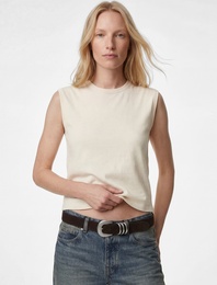 Regular Fit Pamuklu Bisiklet Yaka Kolsuz Tişört