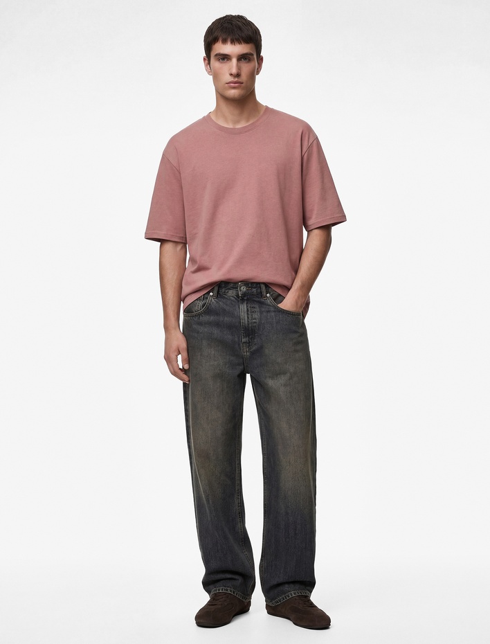  Regular Fit Kısa Kollu Bisiklet Yaka Pamuklu Basic Tişört