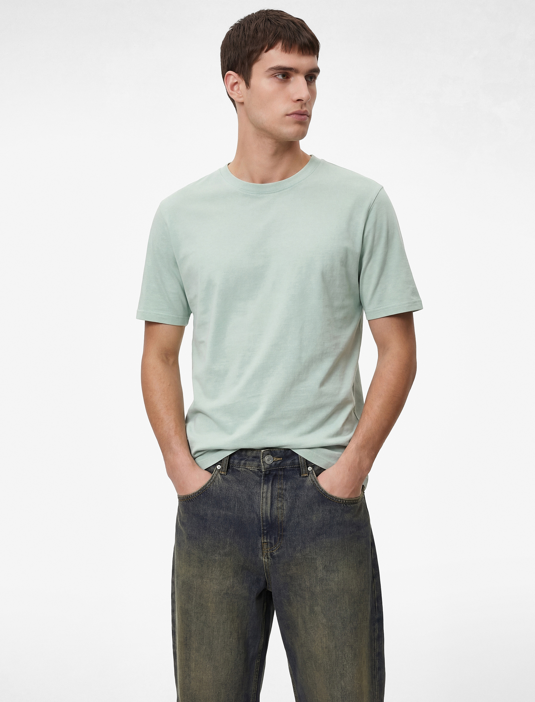   Regular Fit Kısa Kollu Bisiklet Yaka Pamuklu Basic Tişört